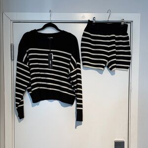 Fashion Nova Black and White Striped Sweater Set